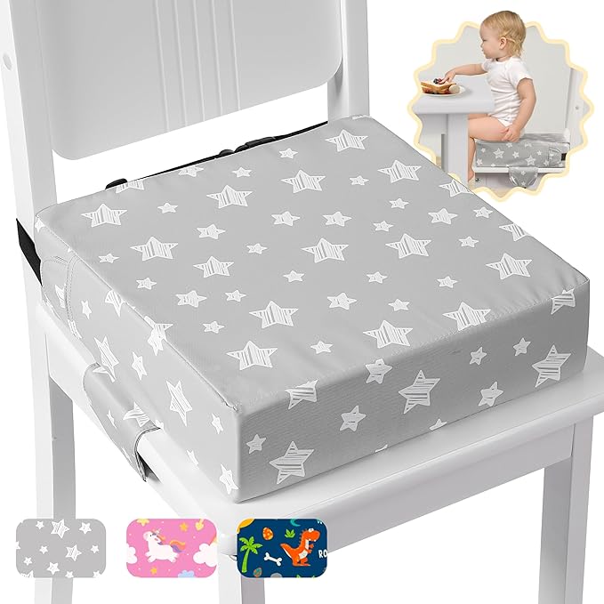 Booster Seat for Kitchen Chair with Adjustable Straps, Toddler Booster Seats for Dining Table Portable for Travel Camping Eating, Booster Cushion for Table for Baby Child Infant Kid Boy Girl-CubbioJoy