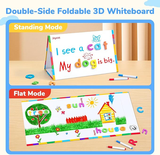 JoyCat Classroom Magnetic Letters Kit 248 Pcs with Double-Side 3D Foldable Magnetic Board - Foam Alphabet Letters&Numbers for Kids Spelling and Learning, Letter Board Tabletop Easel-CubbioJoy
