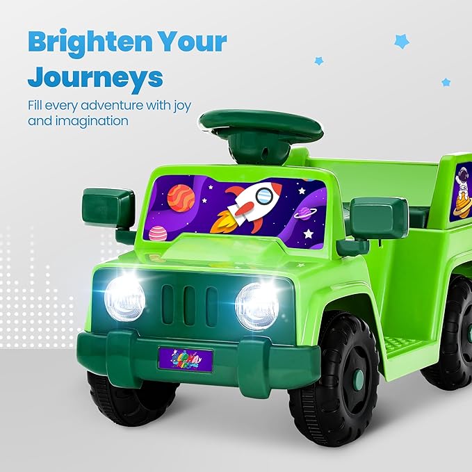 6V Toddler Ride On Car Interactive Electric Car with Horn LED Front Light Rear Storage Stellar Galaxy Theme Perfect for Boys & Girls 18+ Months Safe & Fun for Little Explorers(Green Space)-CubbioJoy