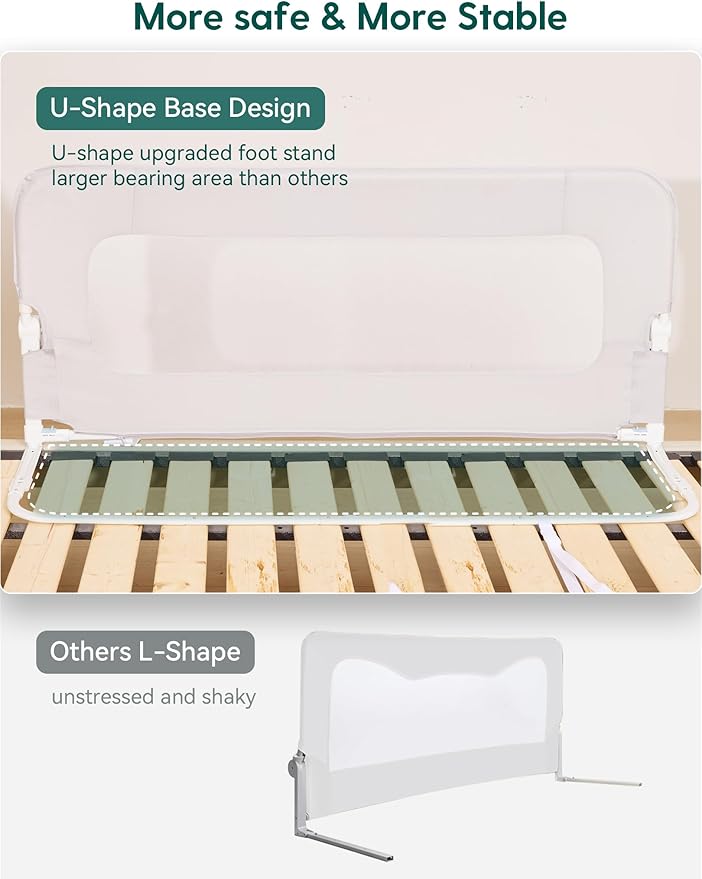 BABELIO Bed Rail for Toddlers, 59" Wide Swing Down & Adjustable Height Toddler Bed Rails for Kids/Elderly/Adults, Baby Side Railing for Twin/Full/Queen/King Size-CubbioJoy