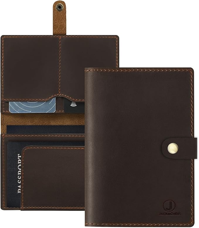 Jack&Chris Genuine Leather Passport Holder For Travel, RFID Blocking Handmade Passport Holder with Card Case Organized & Safe, Quality Travel Essentials for Women and Men for Gifting, Coffee-CubbioJoy
