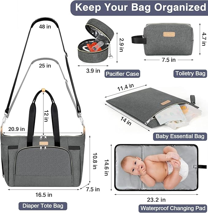 ITIEZY Diaper Bag Tote for Baby - Large Mommy Bag with Portable Changing Pad Pacifier Case, Hospital Bags Travel Baby Bag-CubbioJoy