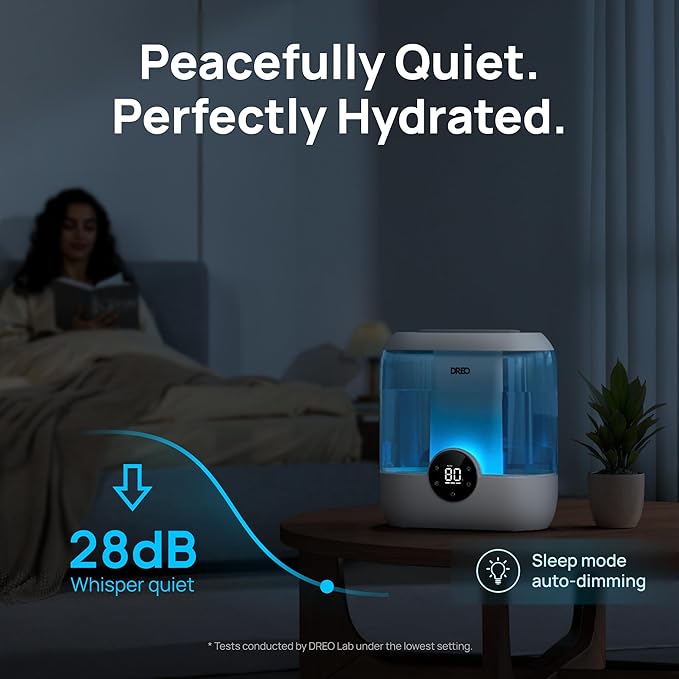 Dreo Humidifiers for Bedroom, 6L Top Fill Quiet Supersized Cool Mist Humidifier for Large Room, 60 Hour Runtime, Ultrasonic Humidifiers for Home, Baby, Plant, Indoor, Night Light, Blue-CubbioJoy