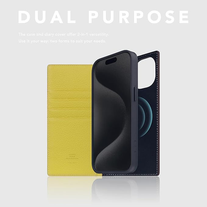 D8 Neon Full Grain Leather Wallet Case for iPhone 15 - [2-in-1] Handcrafted Detachable Diary Style with Magnetic MagSafe Back Cover, Gift Box Included (Lemon)-CubbioJoy