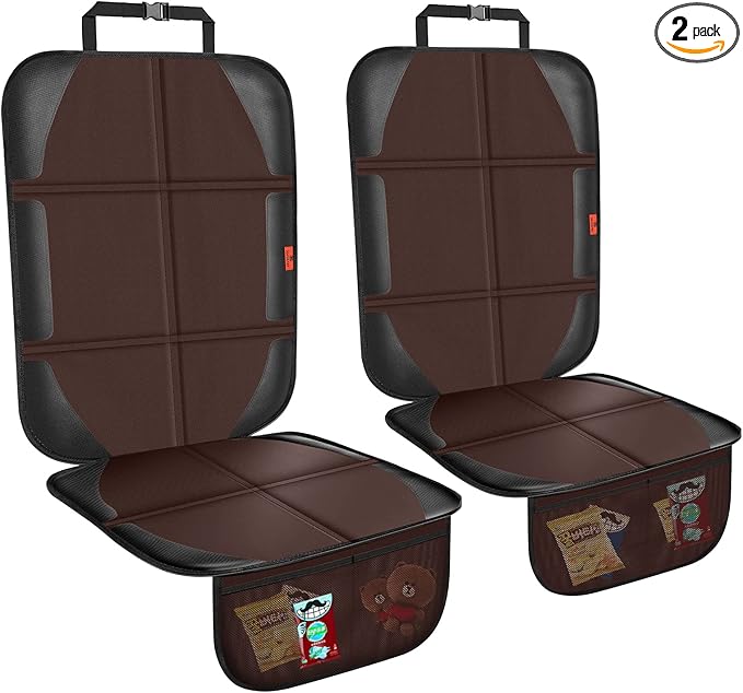 Car Seat Protector,2 Pack Automotive Seat Protectors Baby Carseat Pad Waterproof & Durable 600D Fabric for Child Baby Car Seat Mat Vehicle Pet Cover 2 Storage Pockets (Brown)-CubbioJoy