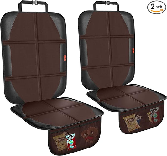 Car Seat Protector,2 Pack Automotive Seat Protectors Baby Carseat Pad Waterproof & Durable 600D Fabric for Child Baby Car Seat Mat Vehicle Pet Cover 2 Storage Pockets (Brown)-CubbioJoy