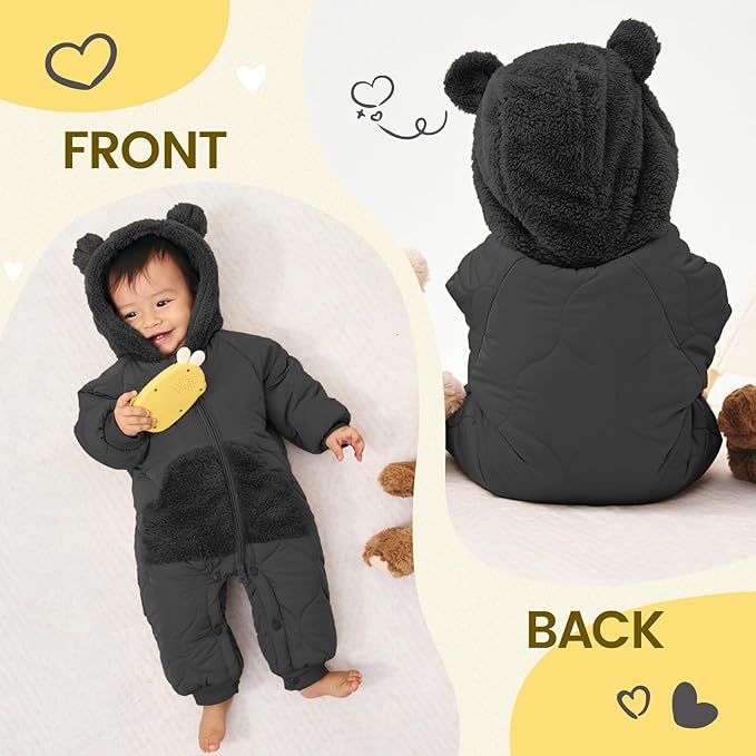 JiAmy Baby Snowsuit Newborn Winter Clothes Coat Romper Windproof Fleece Hat Zipper Baby Bear Outfit-CubbioJoy