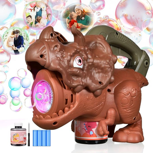 Dinosaur Bubble Machine with Colorful Lighting for Kids Automatic Handheld Dinosaur Bubble Toy 20000+ Big Bubbles Per Minute Bubbles Toy for Outdoor Parties Yard Fun Kids Gift Triceratops Coffee-CubbioJoy