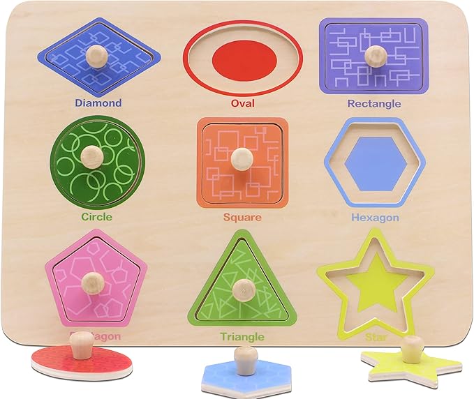 Aile Toddler Wooden Preschool Learning Shape Peg Puzzle Board Toys-CubbioJoy