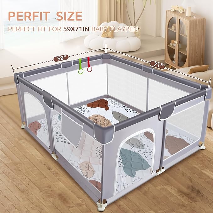 Baby Play Mat - Thicken 71x59 Inch Soft Foam Crawling Mat for Playpen & Floor, Non-Slip Waterproof Activity Playmats for Infants & Toddlers, Portable Foldable & Machine Washable, Boho Design-CubbioJoy