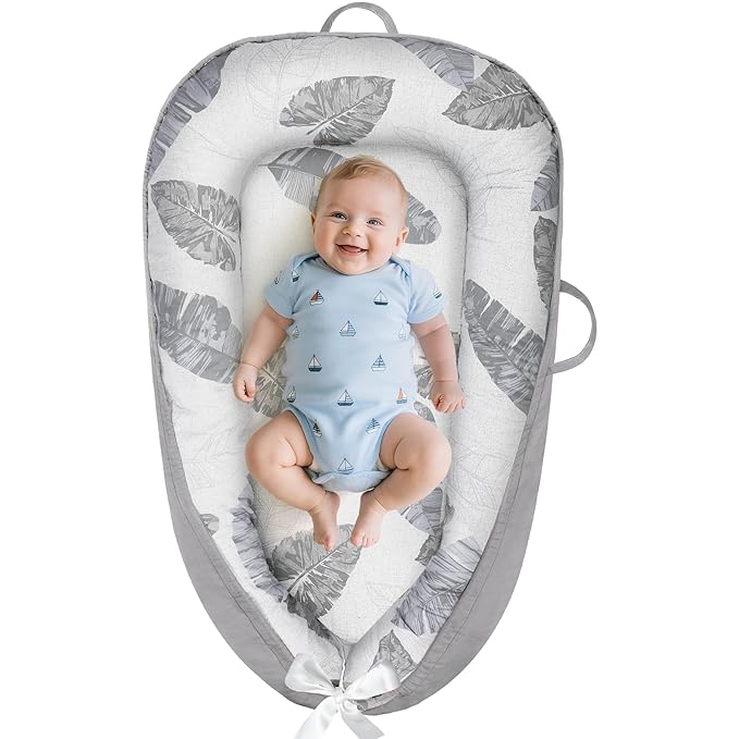 Baby Lounger - Baby Lounger for Newborn 0-24 Months, Breathable and Soft Cotton Cover Baby Nest, Portable Cozy Tummy Time Lounger for Home and Travel, Ideal Baby Essentials & Shower Gifts-CubbioJoy