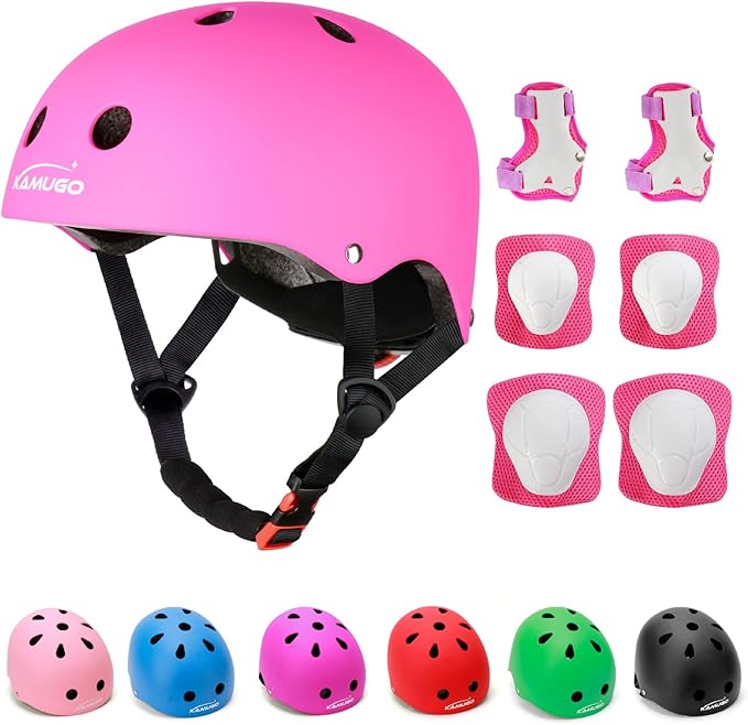 KAMUGO Kids Adjustable Helmet, with Sports Protective Gear Set Knee Elbow Wrist Pads for Toddler Age 2-8 Boys Girls, Bike Skateboard Hoverboard Scooter Rollerblading Helmet Set-CubbioJoy