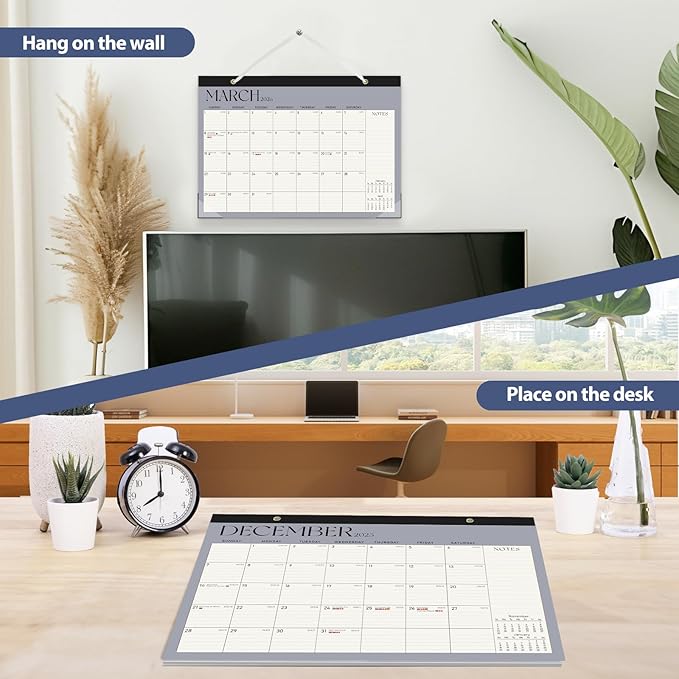 Desk Calendar 2025-2026, Monthly Desktop Large Calendar Runs Until December 2026-17" x 12" Desk Wall Planner for Family Office Teacher School, Blue-CubbioJoy