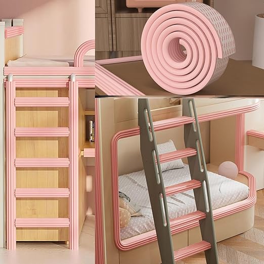 Bunk Bed Ladder Pads,Traction Treads for Stair Steps,Soft Extra-Wide Edge Protector,Self-Adhesive Bunk Bed Ladder Cover Foam Padding,Furniture 16.5 Ft Pink-CubbioJoy