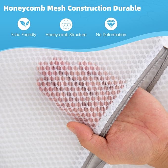 6-Pack Honeycomb Mesh Laundry Bags for Delicates - 12x16 Inches Medium Washing Bags for Bras, Lingerie, Socks, Baby Clothes - Gentle Wash Protection with Zipper Closure (6 Medium)-CubbioJoy