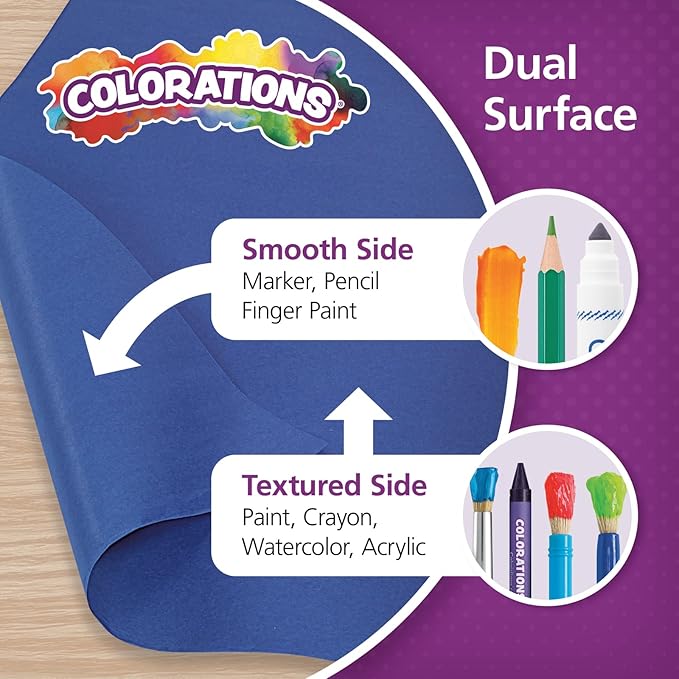 Colorations Arts and Crafts Paper Roll - 36" x 1000', Dark Blue , Dual Surface, Markers, Finger Paints, Painting, Watercolors, Acrylic Paints, Wall Art, Bulletin Board Paper, Kids Crafts-CubbioJoy