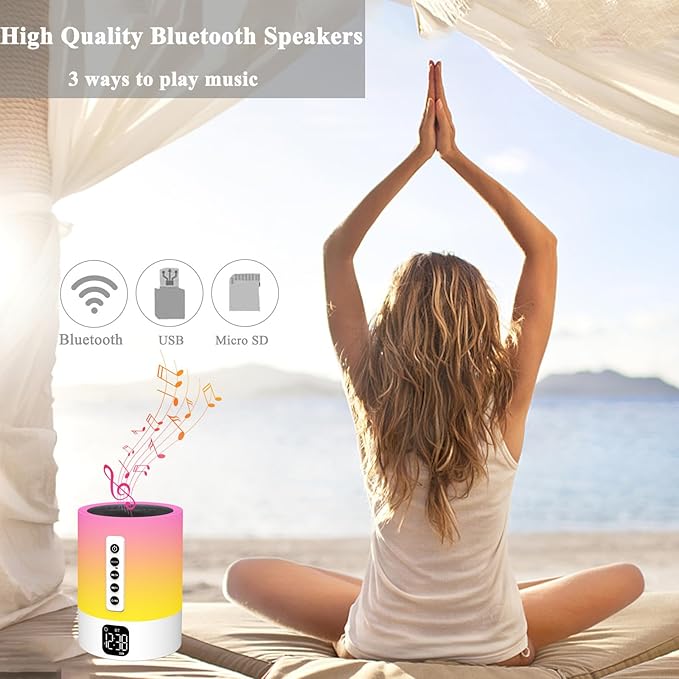 Alarm Clock Bluetooth Speaker, Night Light White Noise Machine Touch Bedside Lamp with Alarm Clock for Kids Multi-Color Changing Night Light Xmas Gifts for Teenage Girls Boys Women Teen Girl Gifts-CubbioJoy