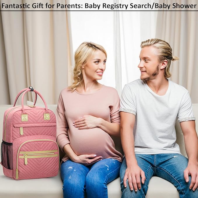 Baby Diaper Bag Backpack Tote for Women Large Capacity with Insulated Pockets Multifunctional Waterproof Diaper Bags For Baby Girl Boy Mama Maternity Travel Bag Pink-CubbioJoy