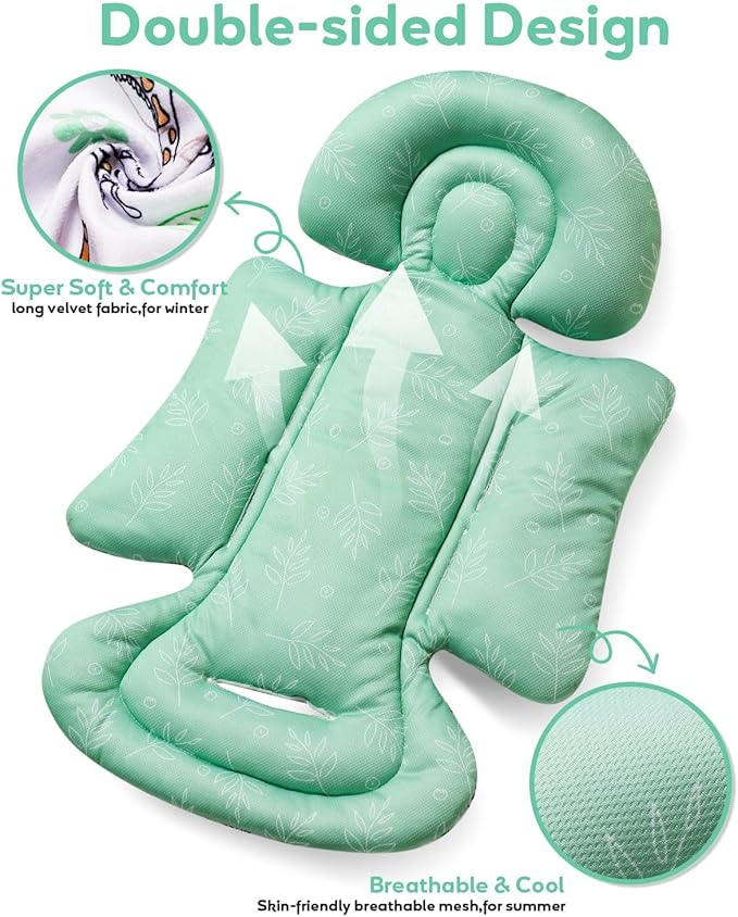 Infant Car Seat Insert, Enlarged Head Support for Baby Carseat, Reversible Newborn Insert with 3 Strap Covers, 2-in-1 Baby Car Seat Cushion for Stroller, Swing, Bouncer, Rocker - Blue Giraffe-CubbioJoy