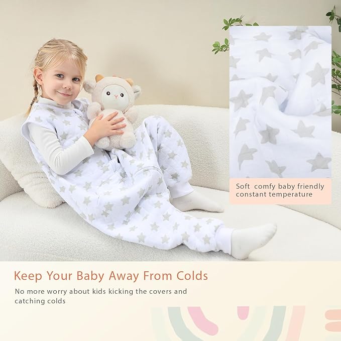 Baby Toddler Sleep Sack with Feet 2.5 TOG Winter, Wearable Blanket with Legs, Toddler Sleeping Sack Long Sleeve (Greystar, 3T-5T)-CubbioJoy