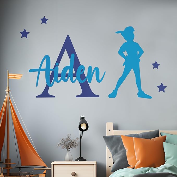CRYPTONITE Personalized Name & Initial Tinkerbell Vinyl Wall Decals - Baby Girl Bedroom Decor - Fairy & Princess Wall Decals (B. Peter Pan)-CubbioJoy