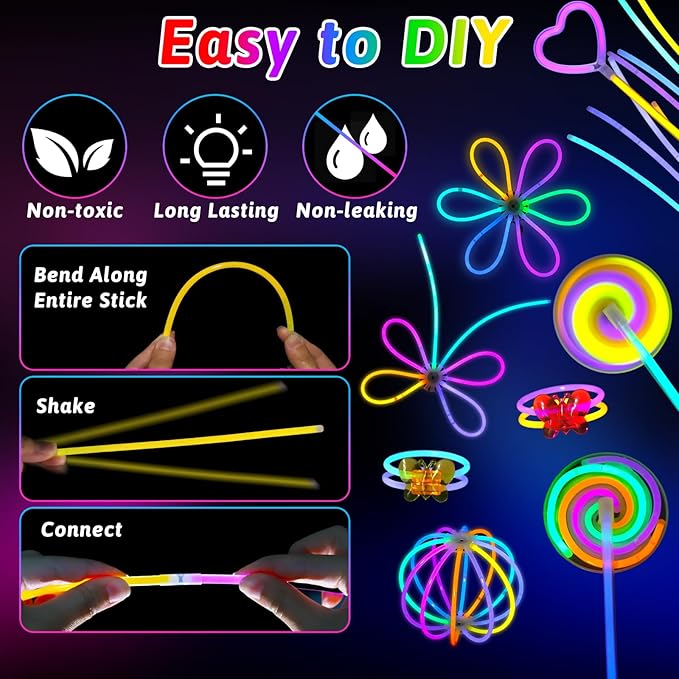 156PCS Glow in The Dark Party Supplies for Kids 8-12, Light Up Glasses Headband Rings Halloween Party Favor Adult, 100 Glow Sticks Bulk Party Pack DIY Necklaces Bracelets Neon Camping Pool Decorations-CubbioJoy