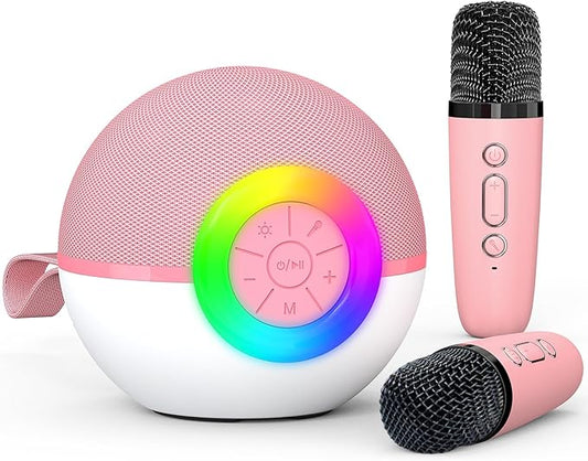 Karaoke Microphone Machine Toys for Kids Adults, Mini Portable Bluetooth Speaker with 2 Wireless Mics, Christmas Birthday Gifts for Boys Girls Ages 3 4 5 6 7 8 9 10 11 12+ Year (Pink)-CubbioJoy