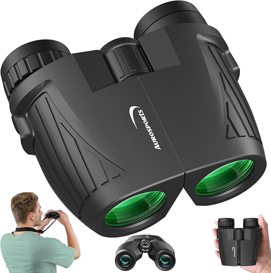 Aurosports 15x25 Compact Binoculars for Adult Kids - High Power Binoculars for Bird Watching - Easy Focus Small Binocular with Low Light Vision for Travel, Camping, Concert, Hiking-CubbioJoy