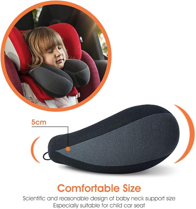 INFANZIA Kids Chin Supporting Travel Neck Pillow, Helps Support Head and Neck, Comfortably Designed for Head, Neck, and Chin Support - Ideal for Toddlers and Children,Black-CubbioJoy