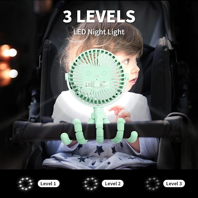 AMACOOL Battery Operated Stroller Fan Flexible Tripod Clip On Fan with 3 Speeds and Rotatable Handheld Personal Fans for Car Seat Crib Bike Treadmill (Green)-CubbioJoy