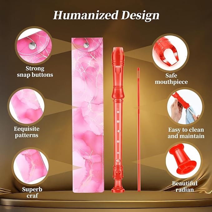Descant Soprano Music Recorder Instrument For Kids Flute Kids Recorder With Cleaning Rod + Case Bag (Crystal red)-CubbioJoy