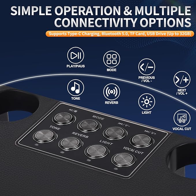 Karaoke Microphone Machines Kids Adults, Karaoke Machine Bluetooth Sound Effects, Bluetooth Wireless Speakers Kareokee Machine Light TF Card/USB Portable Home Party Outdoor/Indoor, Black-CubbioJoy