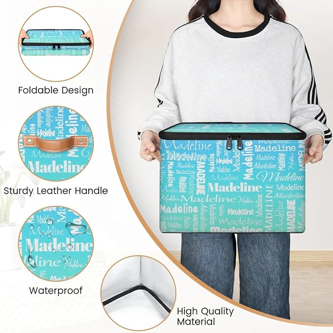 Custom Storage Basket with Name, Personalized Storage Bins with Zipper Lid, Foldable Fabric Storage Box Large capacity with Handle Blue Green Gradient-CubbioJoy