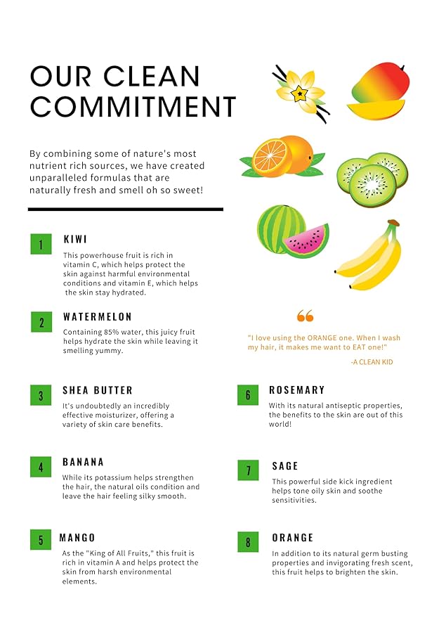 Clean Kids Naturally Tropical Shampoo- EWG Verified, All-Natural, Coconut-free, Gluten-free, Vegan, and Cruelty-free, Paraben-Free (2 Bottles, Orange Burst)-CubbioJoy