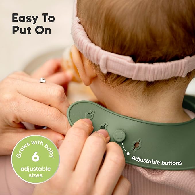 KeaBabies 2-Pack Silicone Baby Bibs for Eating - Sturdy Food-Grade Silicone Bibs for Babies Girl, Boy, Large Food Catcher, Clean & Put On Easily, Waterproof Toddler Feeding Essentials (Forest)-CubbioJoy