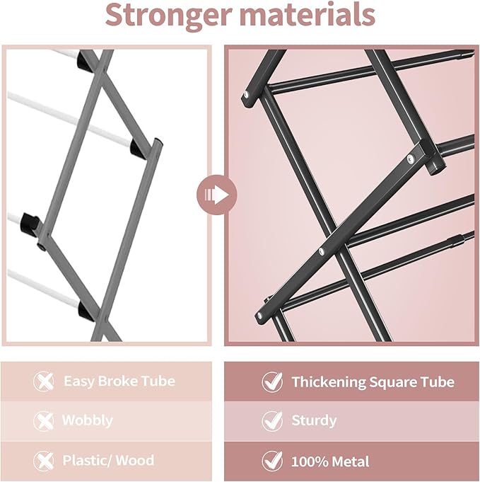 APEXCHASER Clothes Drying Rack, 3-Tier Laundry Drying Rack for Clothes, Expandable Metal Clothing Dryer, Collapsible Towel Rack, Air Drying Rack, Black-CubbioJoy