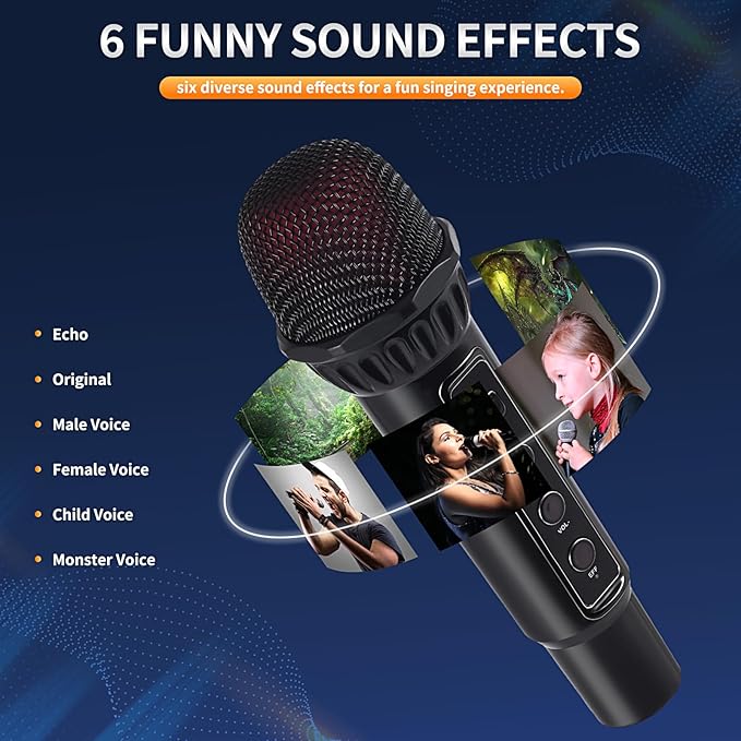 Karaoke Microphone Machines Kids Adults, Karaoke Machine Bluetooth Sound Effects, Bluetooth Wireless Speakers Kareokee Machine Light TF Card/USB Portable Home Party Outdoor/Indoor, Black-CubbioJoy