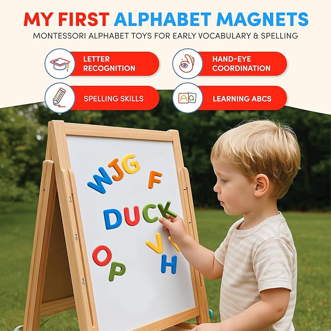 JoyCat Silicone Alphabet Magnetic Letters, 26 Uppercase ABC Fridge Magnets for Toddlers 1-3 & Kids, Baby Learning Refrigerator Toy Set, Preschool Birthday Gifts for Boys & Girls (Vibrant Color)-CubbioJoy