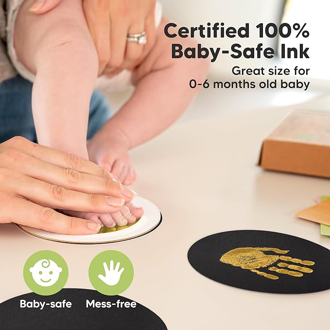 2-Pack Round Inkless Baby Hand and Footprint Kit - Mess Free Ink Pad for Newborn Keepsake, Dog Nose & Paw Print Kit, Clean Touch Ink Pad for Baby Hand & Footprints, Ideal New Mom Gifts (Gold)-CubbioJoy