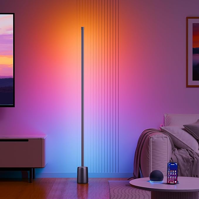Ailofy Corner Floor Lamp, 1500lm RGBW Corner Lamp Work with Alexa & Google Assistant, 16 Million DIY Colors, Sync with Music, App Control, Modern LED Floor Lamp for Living Room & Bedroom, Black-CubbioJoy