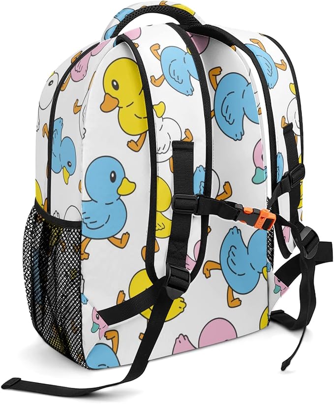 Duck Cartoon Doodle Custom Kids Backpack for Boy Girl, Personalized Waterproof Child School Travel Bag with Name, 16.5’’ X 12.2’’ X 5.9’’-CubbioJoy