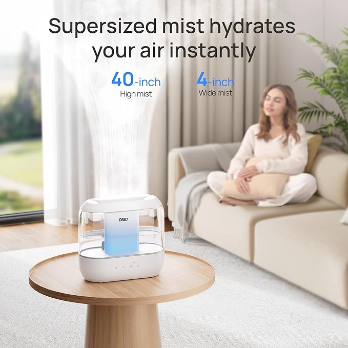 Dreo Humidifiers for Bedroom, 4L Top Fill for Large Room, 36H Runtime, 28 dB Quiet Supersized Cool Mist Air Humidifier for Baby Nursery, Plants, Indoor, Night Light, Easy to Clean & Fill-CubbioJoy