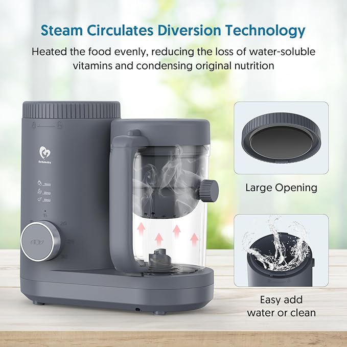 Baby Food Maker Bellababy Baby Food Processor, Puree Blender Steamer with Reversible Steam Basket, One Button Easy Operation & Large Opening for Easy Cleaning-CubbioJoy