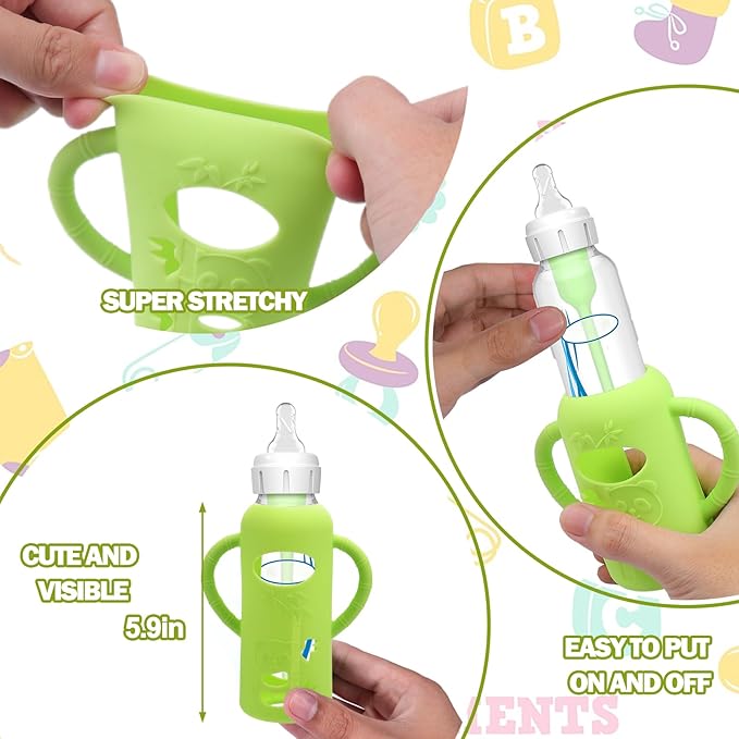 4 Pack Silicone Sleeves for Dr. Brown's Glass Baby Bottles - Drop Protection Baby Bottle Sleeves,Compatible with Dr. Brown's Newborn Glass Bottles,with Silicone Handles,8 oz-CubbioJoy