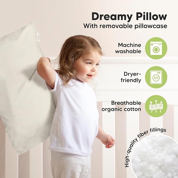 KeaBabies Toddler Pillow with Pillowcase, Jumbo 14X20 - Soft Organic Cotton Toddler Pillows for Sleeping - Machine Washable - Perfect for Travel, Toddler Bed Set (Clay)-CubbioJoy