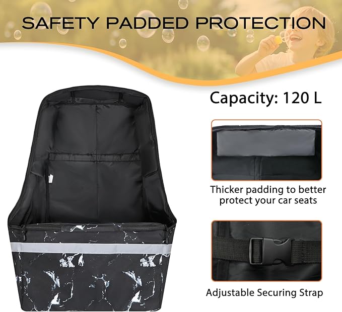 Car Seat Travel Bag for Airplane,Infant Seat Travel Bag with Shoulder Strap,Padded Car Seats Backpack with Reflective Stripes,Large Carseat Carrier Bag Travel Car Seat Cover, Black marble-CubbioJoy