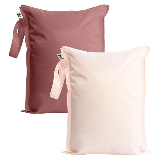 Tiny Twinkle Mess proof Waterproof Wet Dry Bag,2pk Reusable Wet Bags for Swimsuits&Baby Clothes,Leakproof Wet Bag,Waterproof Bag for Travel&Diaper bag,Wet Bags for Baby (Rose, Burgundy)-CubbioJoy