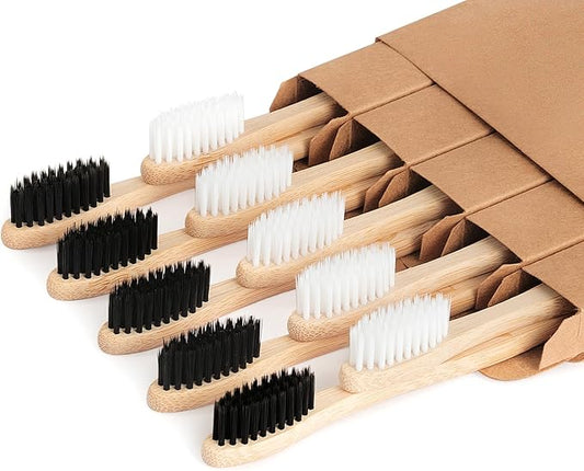 Biodegradable Bamboo Toothbrushes, 10 Piece BPA Free Soft Bristles Toothbrushes, Natural, Eco-Friendly, Green and Compostable-CubbioJoy