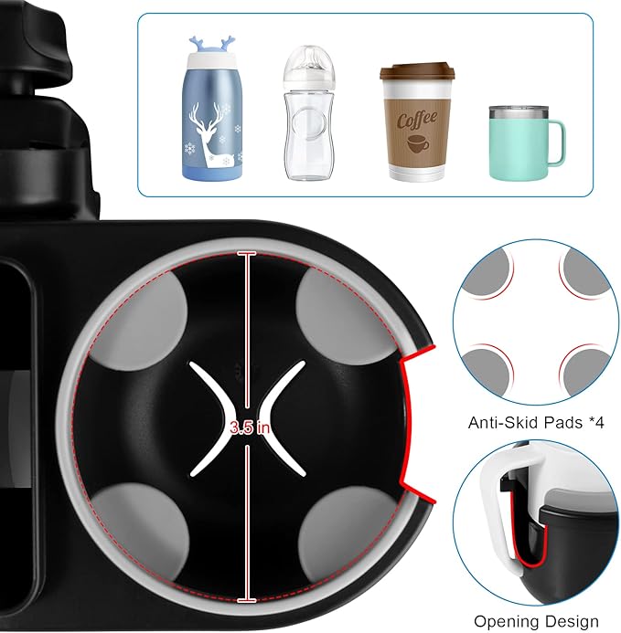 Accmor Stroller Cup Holder with Tray, Universal Cup Holder, Bike Bottle Holder, 360° Rotatable Large Caliber Drinks Holder for Stroller, Bike, Wheelchair, Walker-CubbioJoy