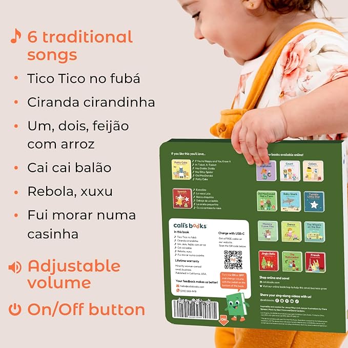 Cali's Books Brazilian Nursery Rhymes Book - Sound Books for Toddlers 1-3 Years Old - Interactive & Educational Music Toys for Bilingual Children with Lyrics & Translations - Musical Gifts for Kids-CubbioJoy